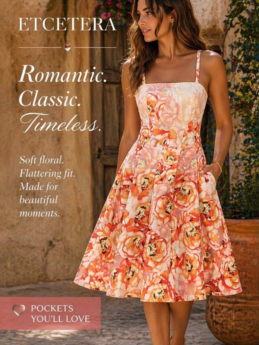 NWT,Etcetera, Romantic & Classic, Soft Floral Fit & Flare, POCKETS Size 4